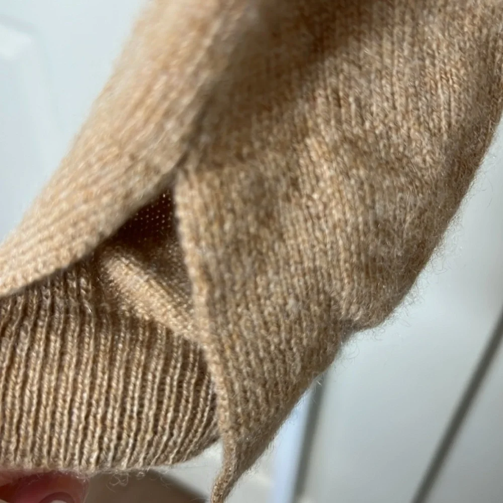 J. Crew 100% Cashmere Crewneck Sweater Heather Camel Tan 3/4 Sleeve Size S